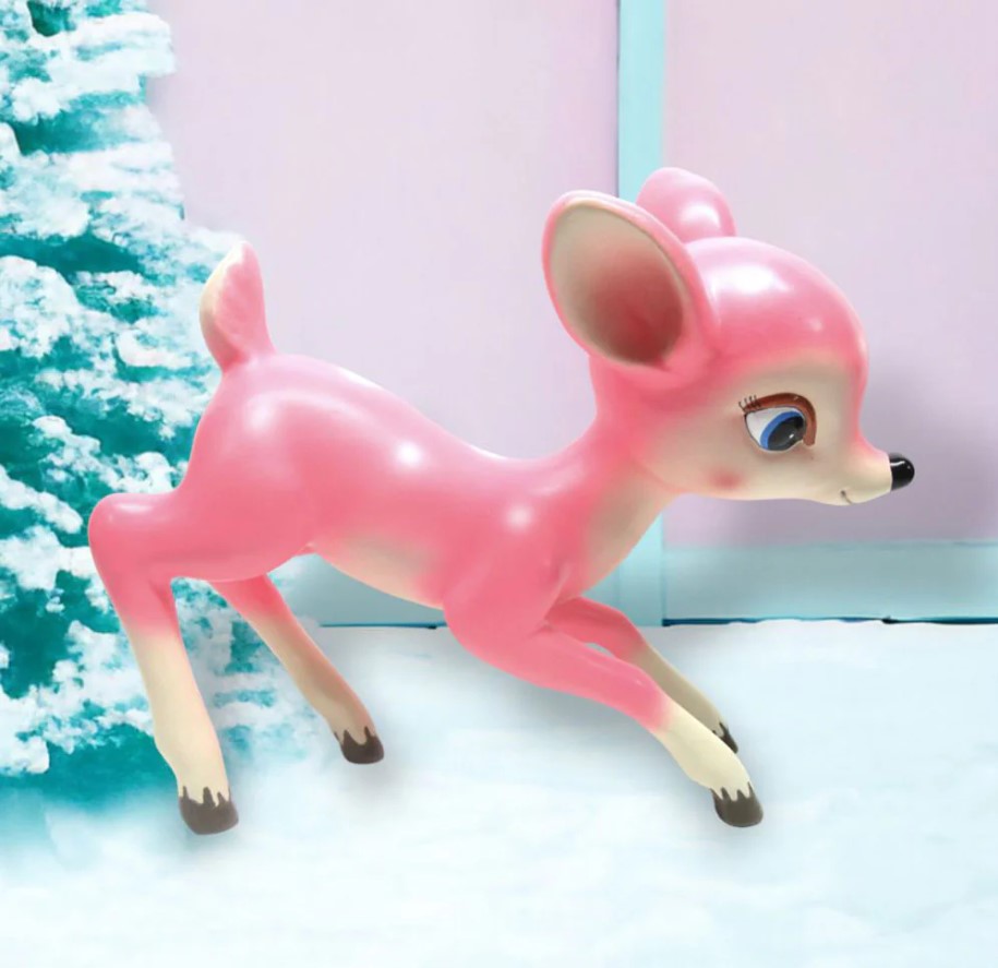 14" Pink Retro Playful Deer