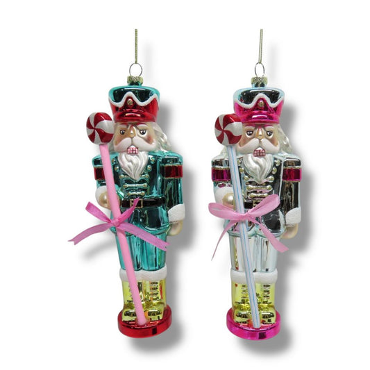 8" Peppermint Shiny Nutcracker Ornaments Assorted Set of 2