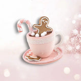 9" Pink Teacup With Gingerbread & Candy Cane Ornament
