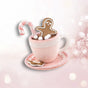 9" Pink Teacup With Gingerbread & Candy Cane Ornament