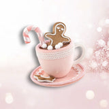 9" Pink Teacup With Gingerbread & Candy Cane Ornament