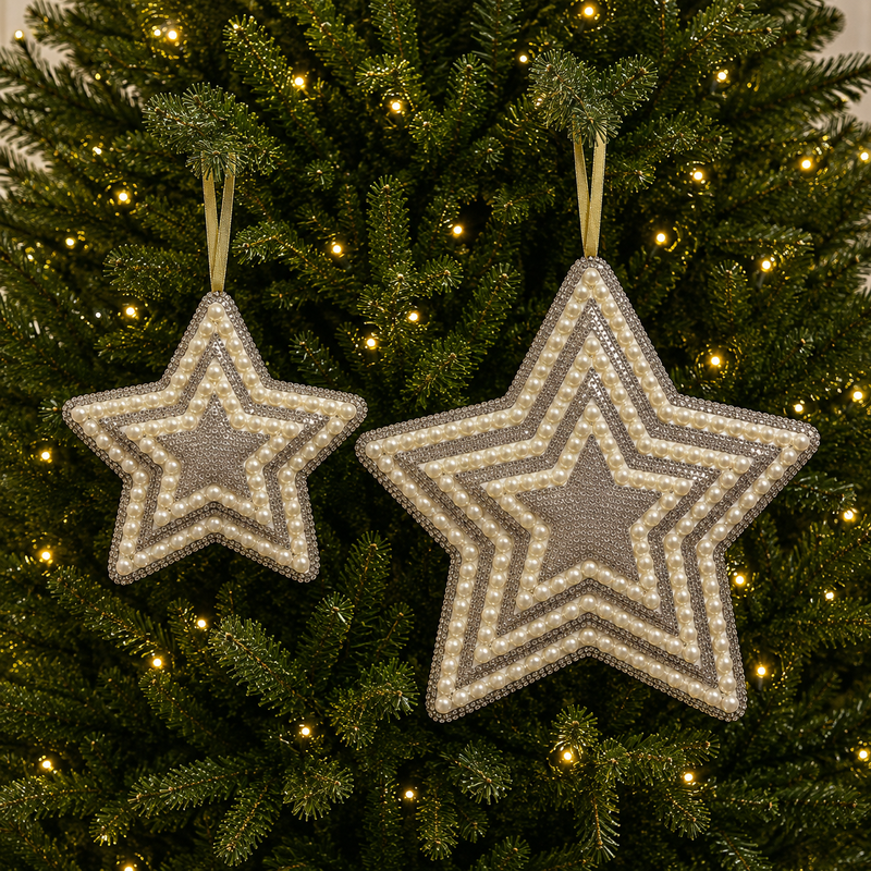 13" Champagne Pearl Star Ornament Set of 4
