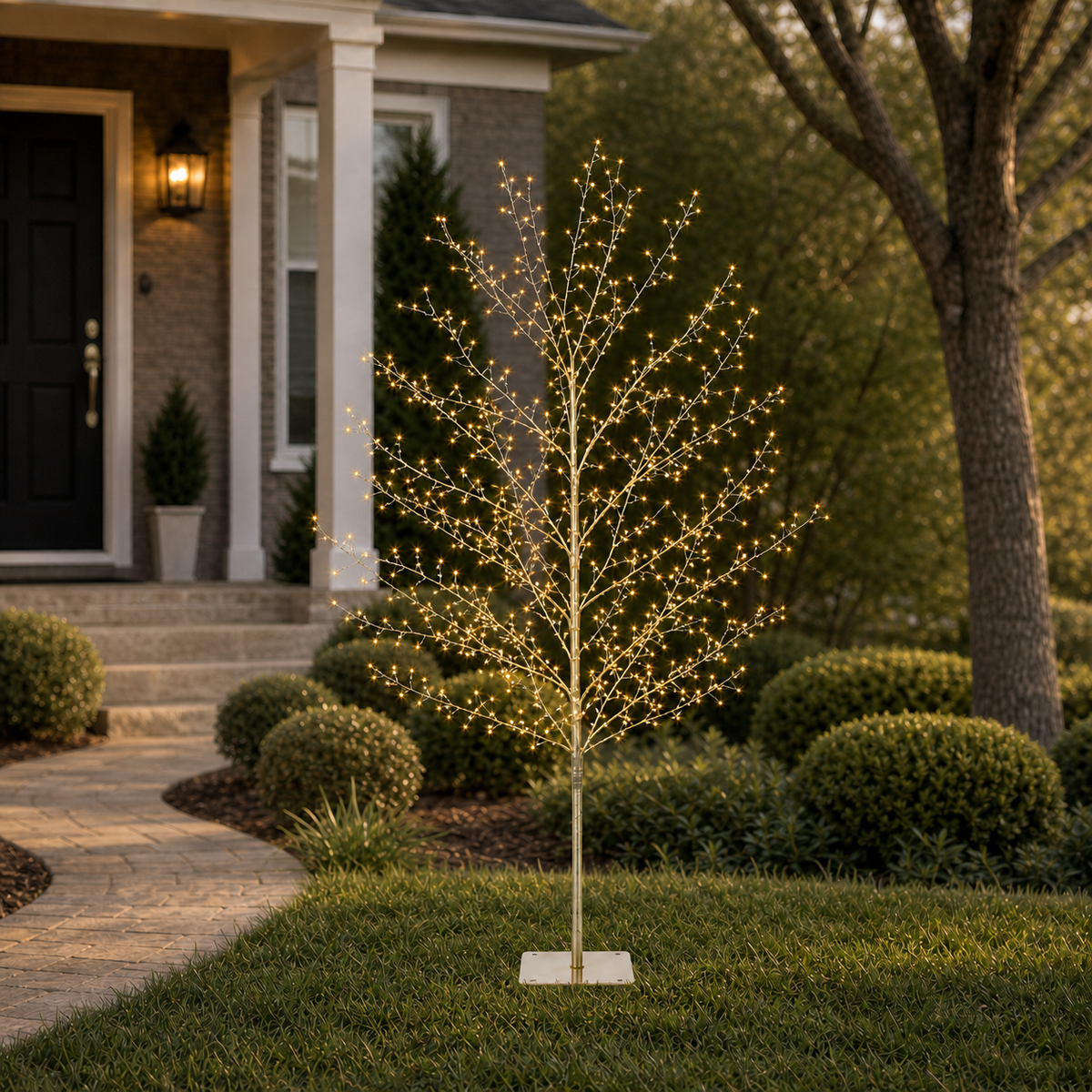 Microárbol de 5 pies y 1350 luces LED blanco cálido con tronco dorado