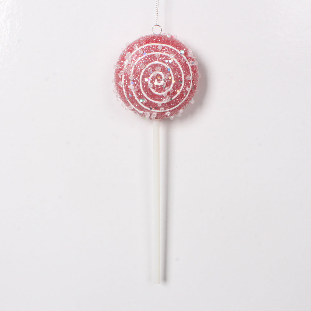 10" Red Lollipop With Clear Glitter Set Of 12