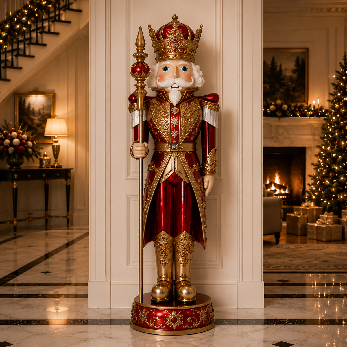 8 FT Metallic Red & Gold Nutcracker