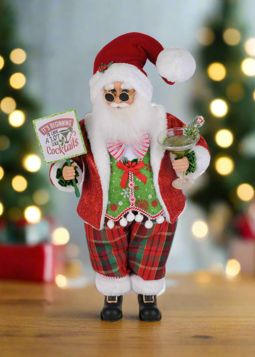 Karen Didion Originals Papá Noel de cócteles navideños de 19 pulgadas