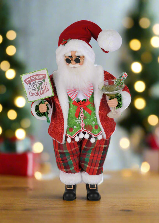 Karen Didion Originals Papá Noel de cócteles navideños de 19 pulgadas