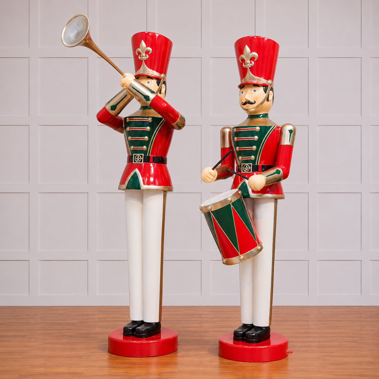 6 FT Red, Green, Gold, and White Toy Soldier With Trumpet