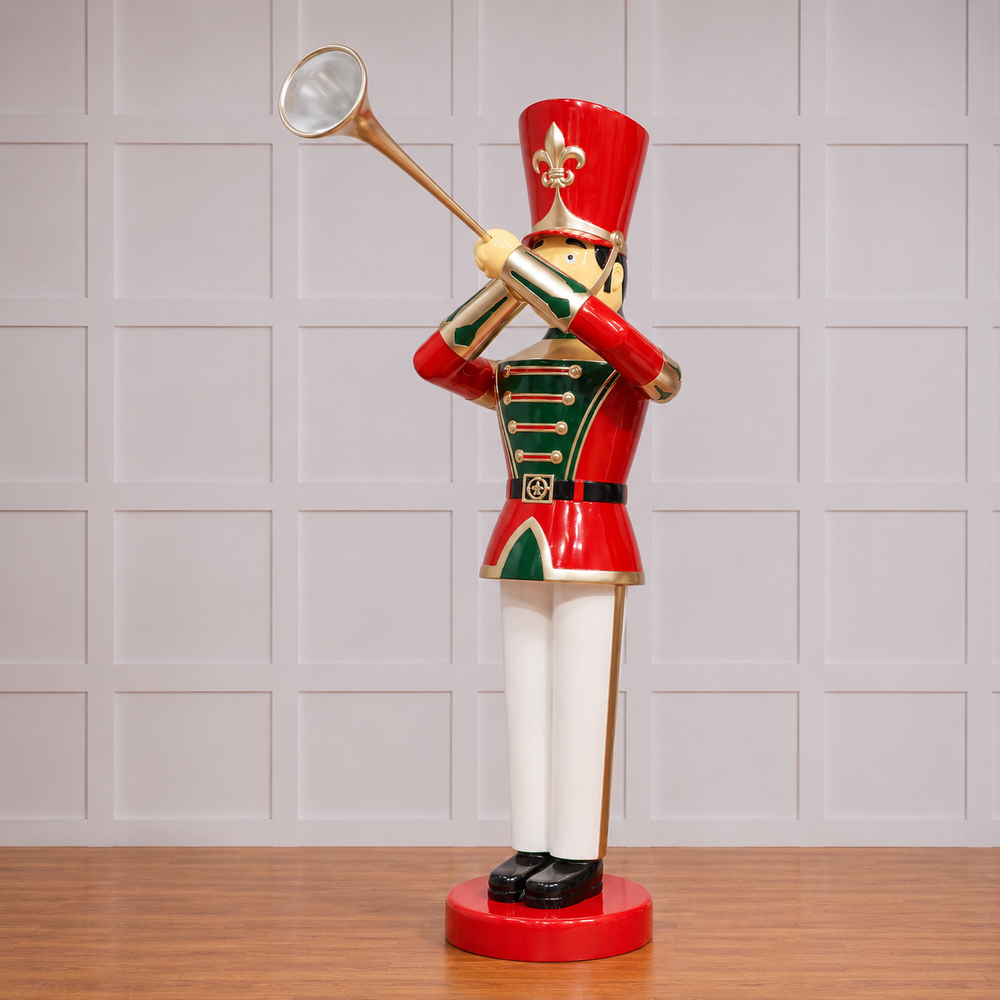 6 FT Red, Green, Gold, and White Toy Soldier With Trumpet