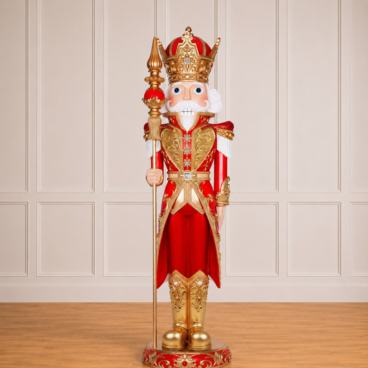 5 FT Metallic Red & Gold King Nutcracker With Staff