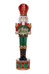 3 FT LED Red & Green Nutcracker On Drum With Holly Wreath