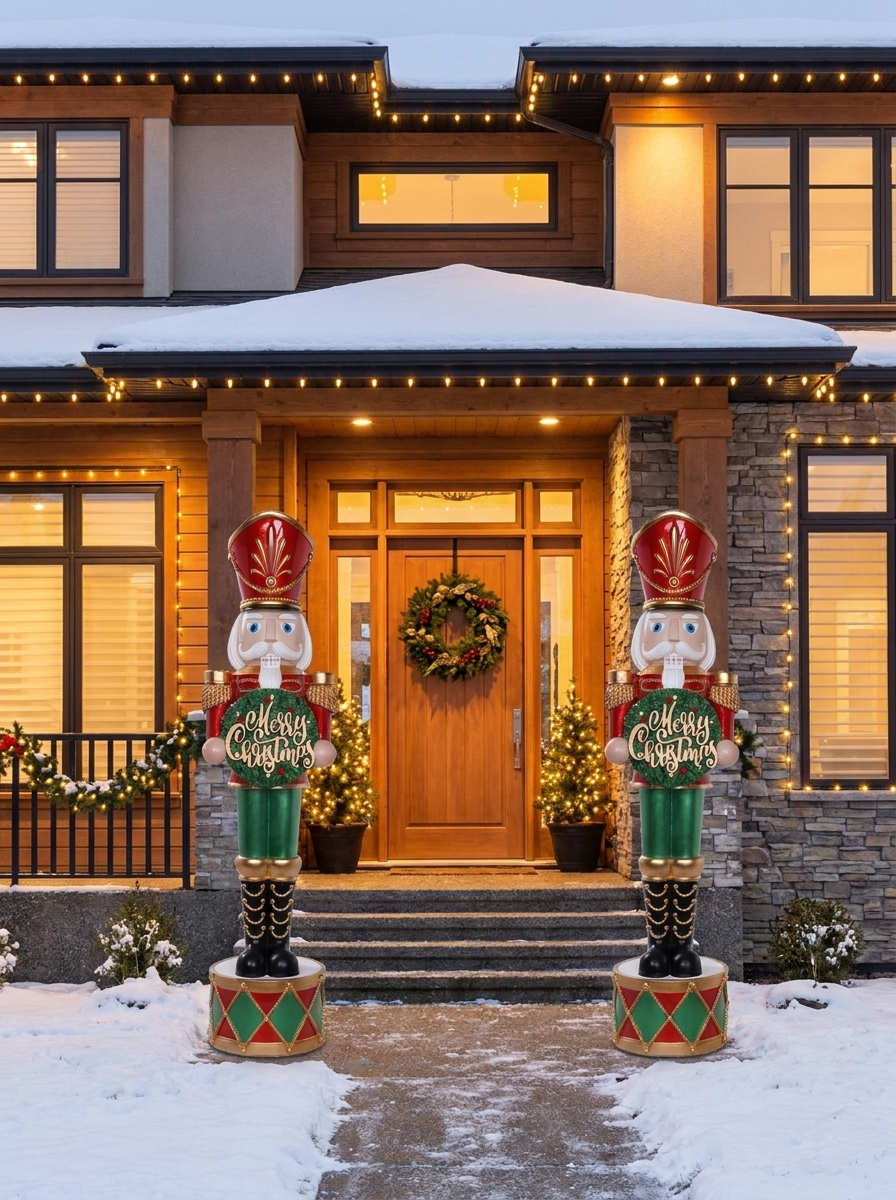 3 FT LED Red & Green Nutcracker On Drum With Holly Wreath