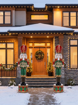 3 FT LED Red & Green Nutcracker On Drum With Holly Wreath