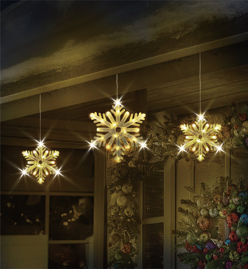 Luces de copos de nieve parpadeantes blanco cálido de 3 m y 175 LED con cable blanco