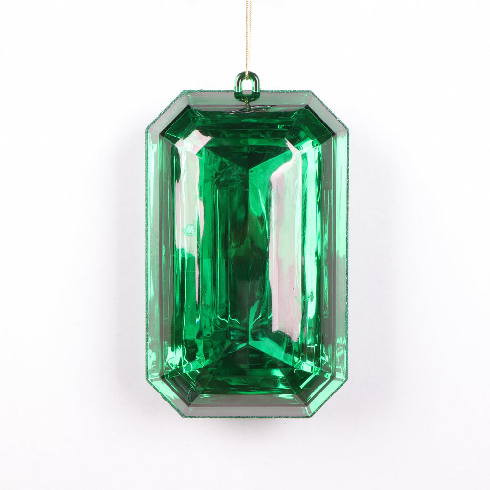 8" Green Glitter Jewel Ornament Set Of 4