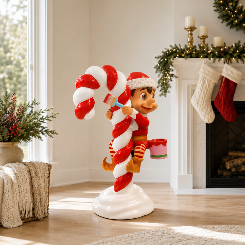 Bastón de caramelo de pintura de elfo de Papá Noel de 4 pies