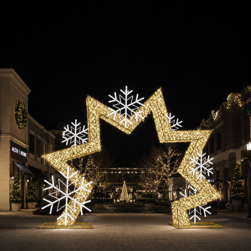 15 FT X 11 FT Pure White & Warm White LED Star Arch With Snowflakes
