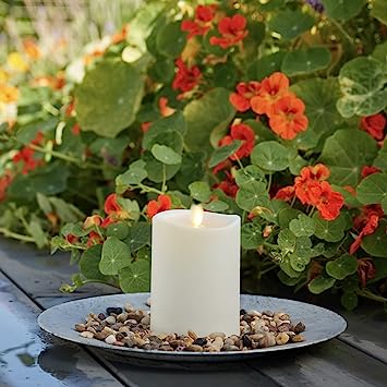 Flameless Wax Candle 4W by 8H Ivory Pillar - Remote Ready 