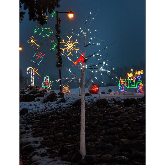 6 FT 120 LED Birch Tree With Cardinal Micro Pure White Lights Twinkling Effect