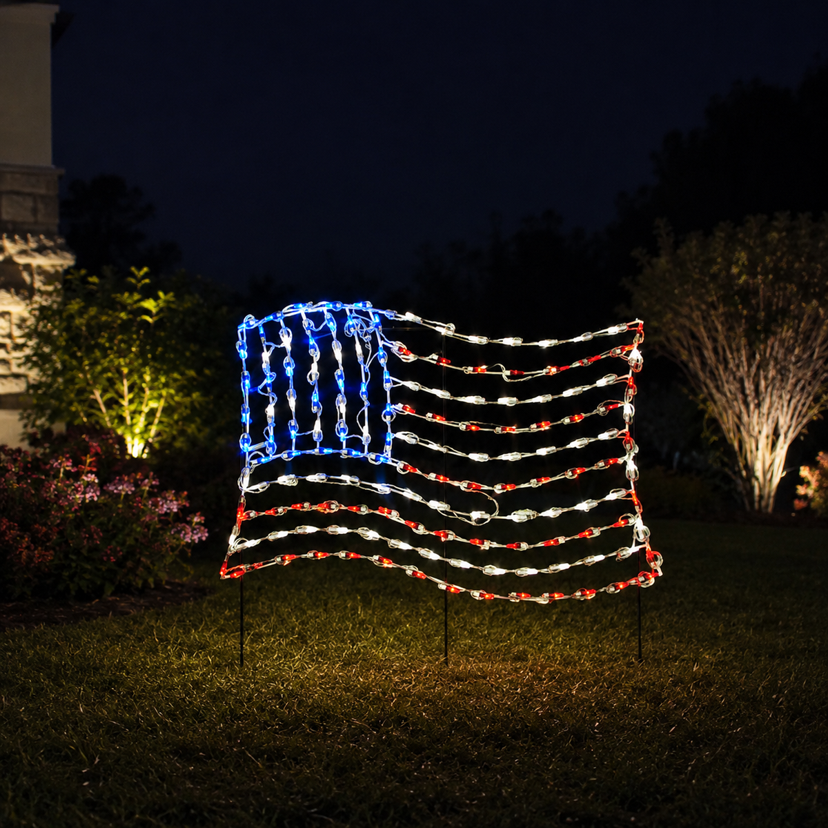 Bandera estadounidense ondeando LED patriótica de metal de 48"