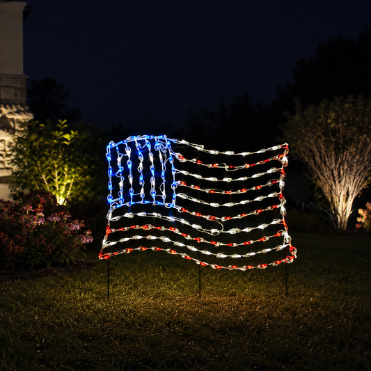 48" American Flag Waving LED Patriotic Metal Frame