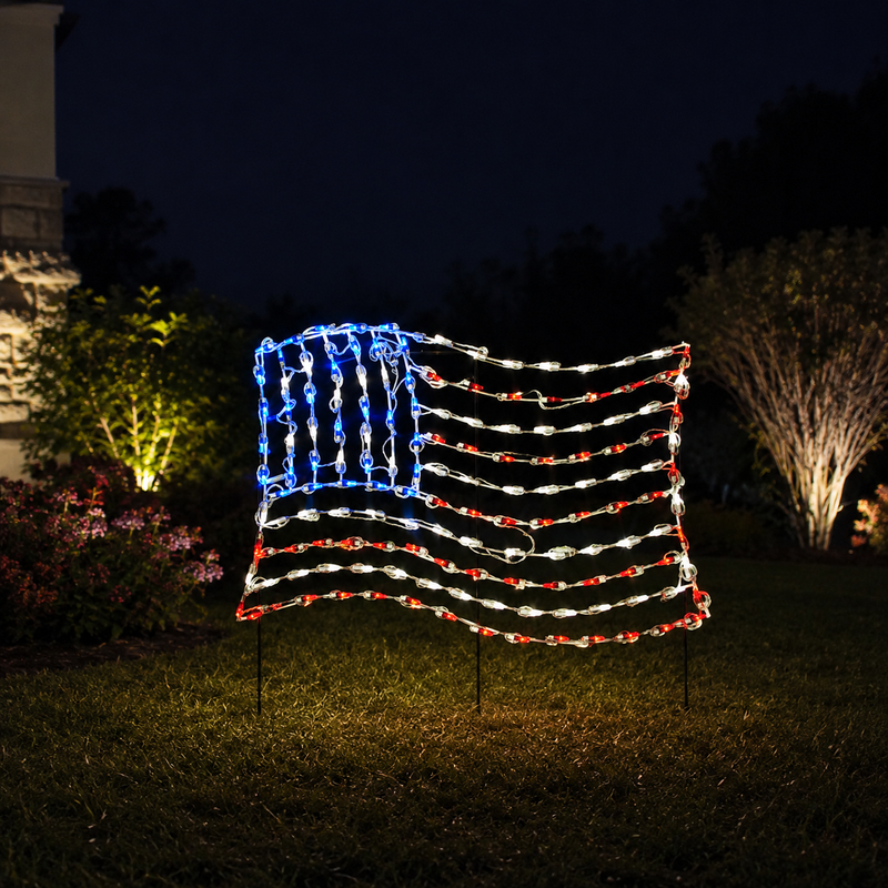Bandera estadounidense ondeando LED patriótica de metal de 48"