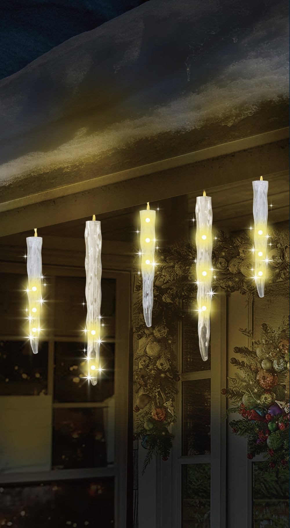 12 FT 216 LED Warm White Cascade Lights With White Wire