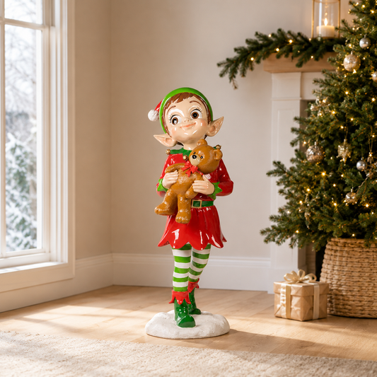4 FT Lighted Standing Elf With Bear Battery Operated