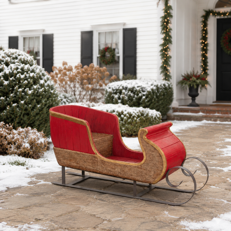 3.4 FT Red & Gold Rustic Sleigh
