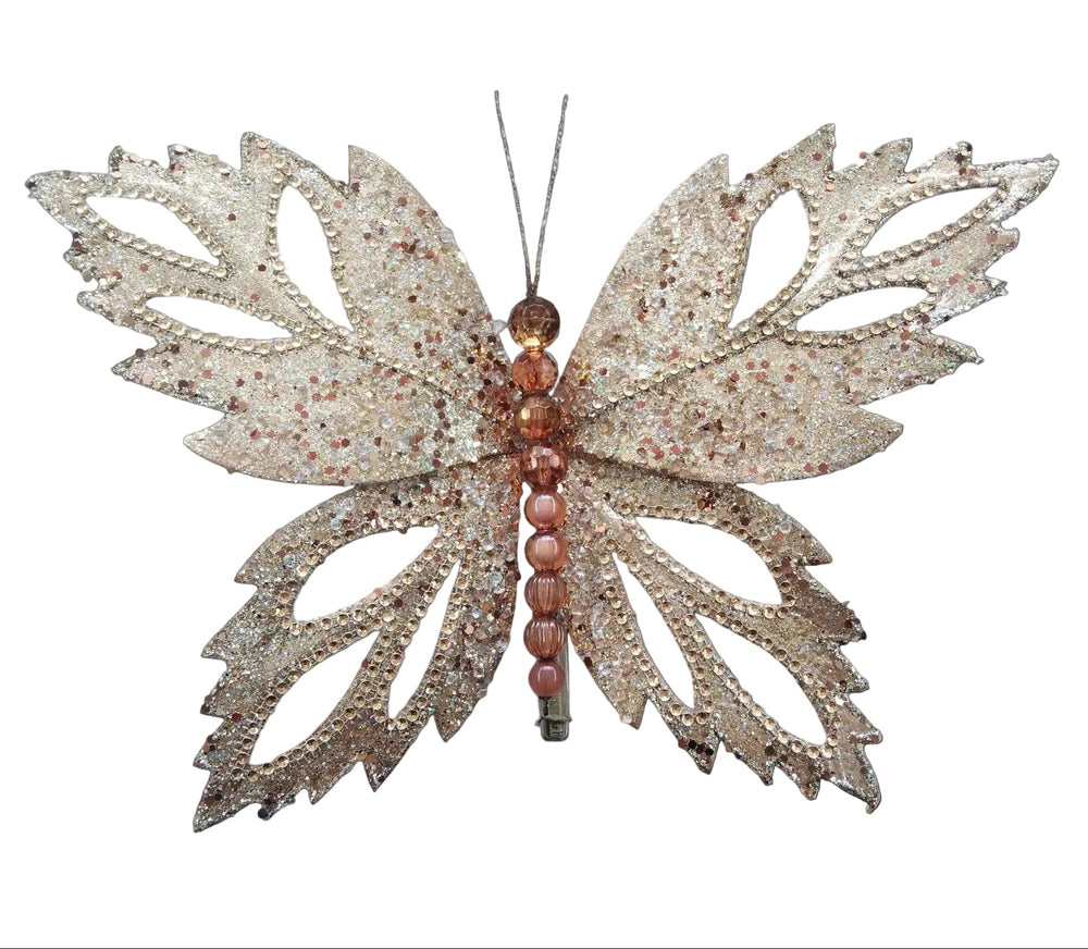 12" Cappuccino Glitter Butterfly Set Of 4