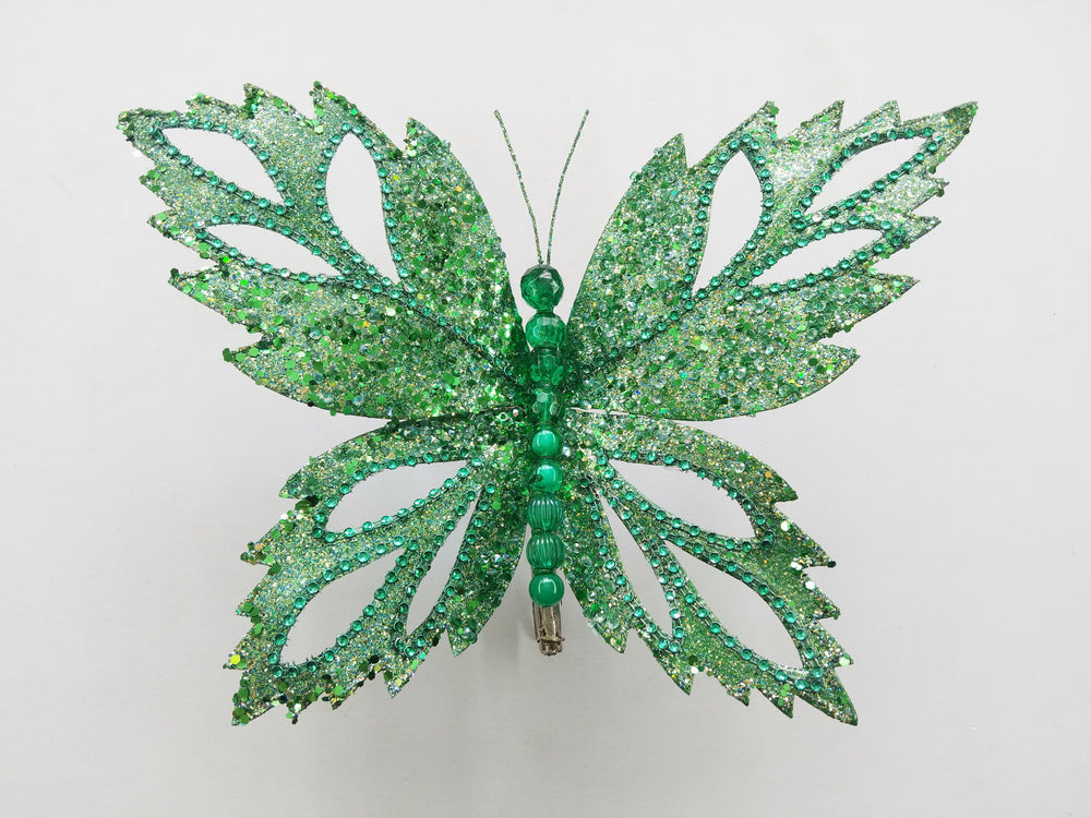 12" Emerald Glitter Butterfly Set Of 4