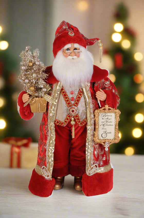 Karen Didion Originals 19" Lighted Scarlet Jeweled Santa