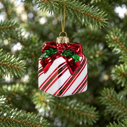 3" Striped Plaid Gift Assorted Ornament Set Of 6