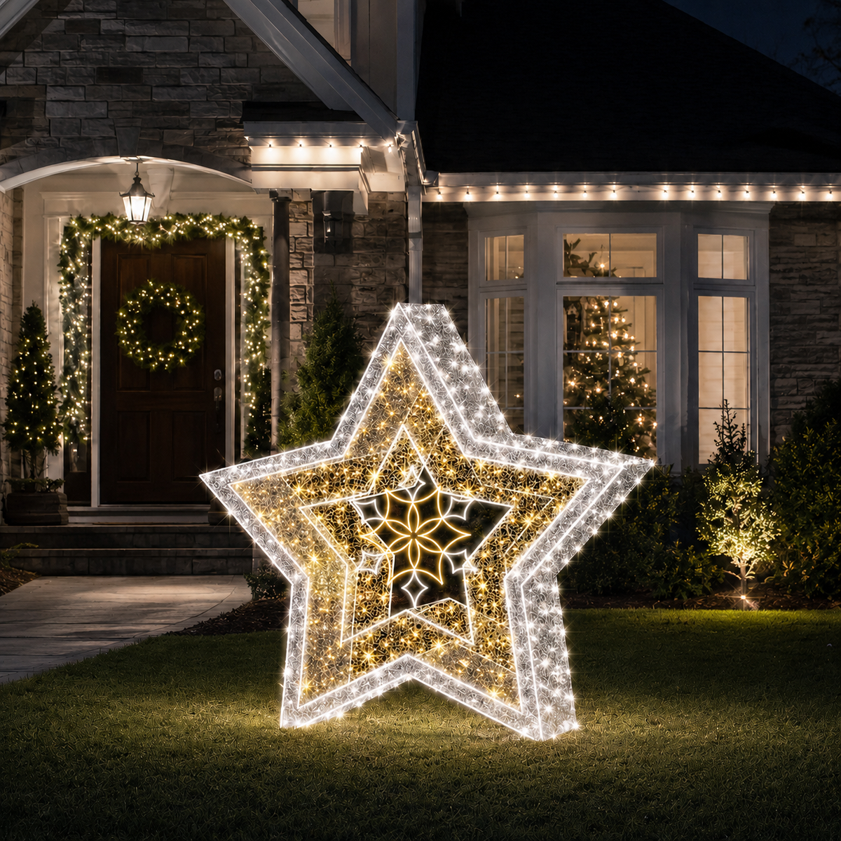 8 FT Warm White LED Star With Snowflake