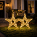 Juego de 2 estrellas 3D de 2 pies con efecto intermitente blanco cálido y blanco frío