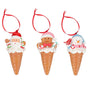 5" Sweet Ice Cream Cone Ornaments Assorted Set Of 3