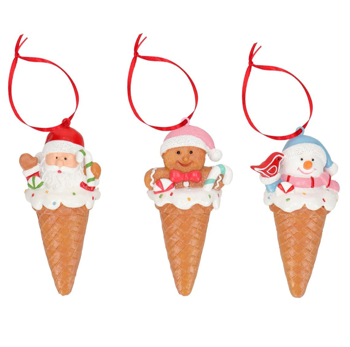 5" Sweet Ice Cream Cone Ornaments Assorted Set Of 3