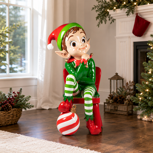 4 FT Lighted Sitting Elf On Chair Battery Operated