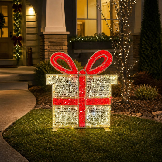 7 FT X 6 FT 3D Gift Box Warm White With Cool White Flashing Effect