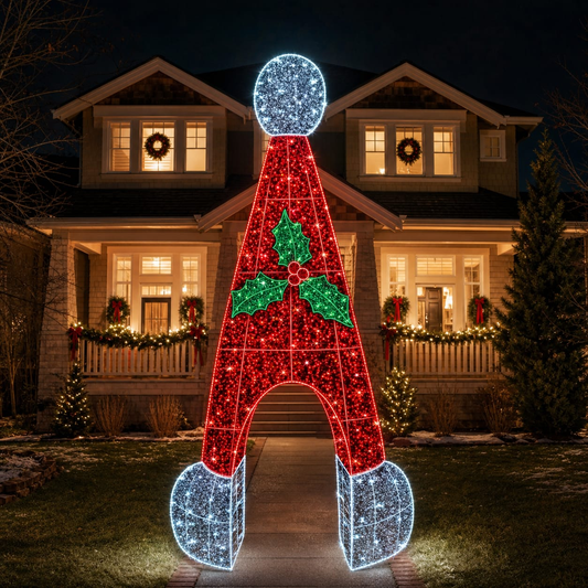 36 FT Cool White & Red LED Santa Hat Arch Twinkle Effect