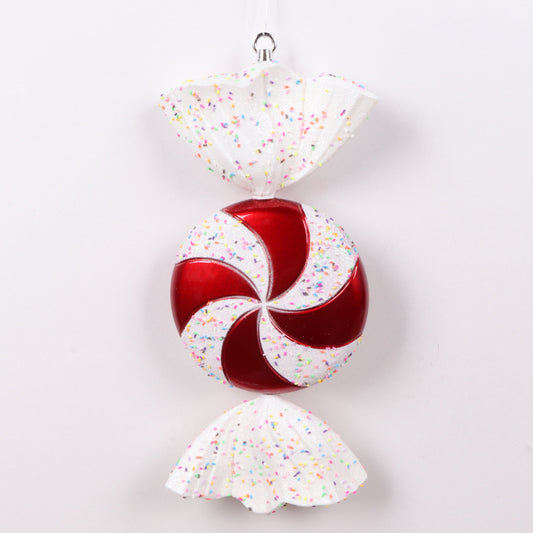 18.5" Red & White Candy Ornament With Glitter & Sprinkles Set Of 2