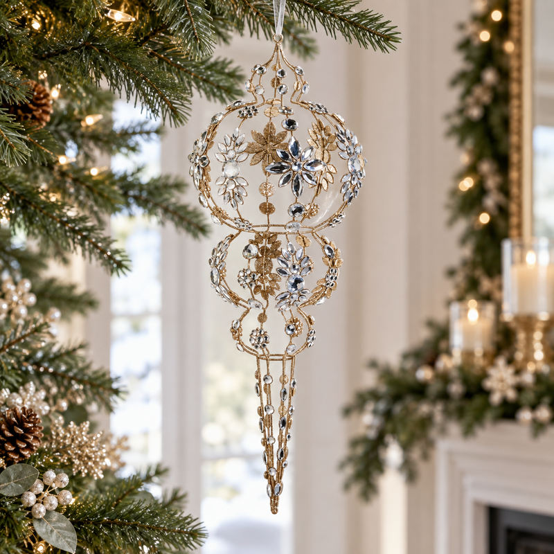 19" Champagne Jeweled Finial Ornament