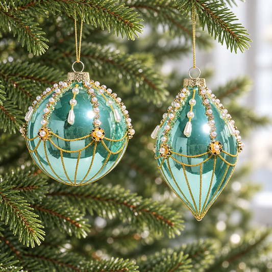 5" Blue Pearl Assorted Ornament Set Of 2