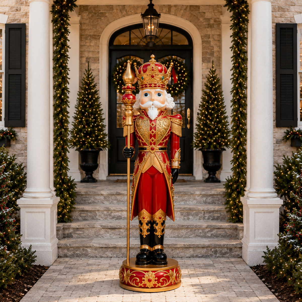 5 FT Red & Gold Multi LED King Nutcracker With Music