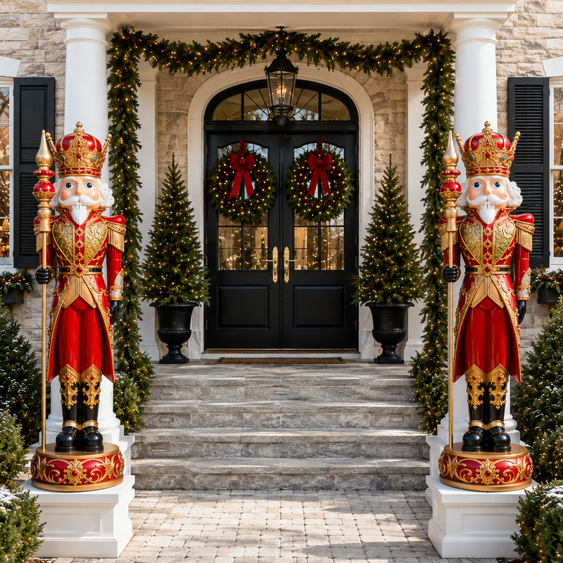 5 FT Red & Gold Multi LED King Nutcracker With Music