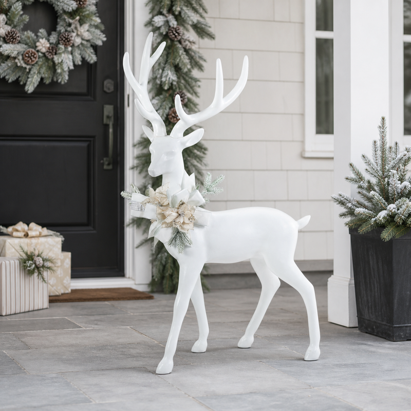 3.5 FT White Standing Deer with Bow