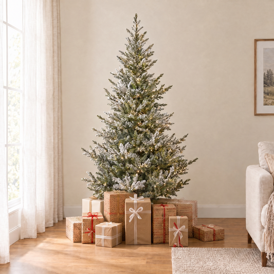 Norway Spruce Snowy Tree Pre Lit Warm White LED Lights