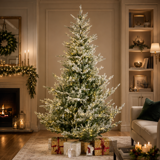 Norway Spruce Snowy Tree Pre Lit Warm White LED Lights