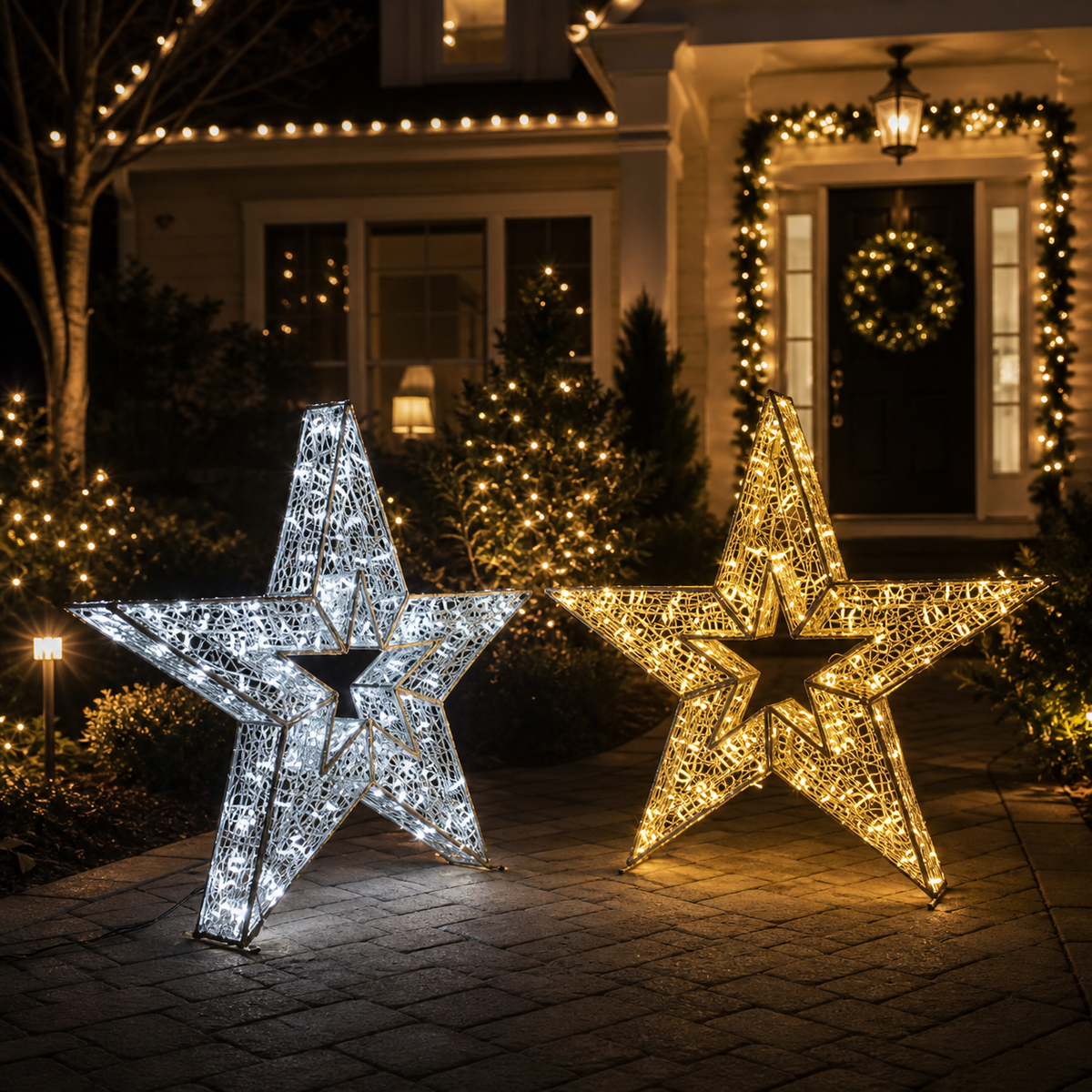2 FT Cool White With Cool White Flashing Effect 3D Star Set Of 2
