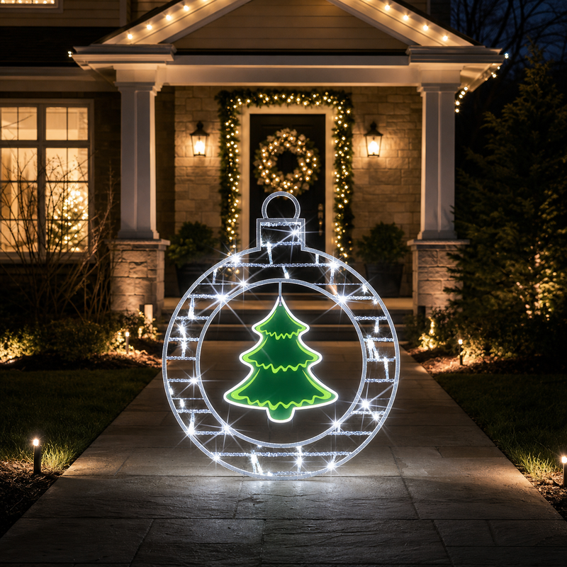 2 FT White LED Ornament With Green Tree